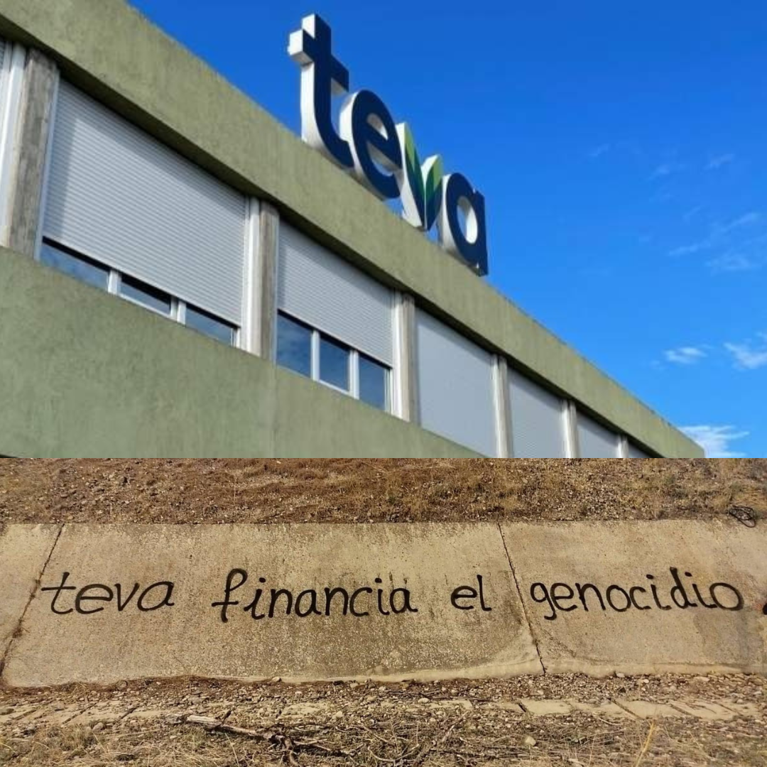 Pintada reivindicativa en las inmediaciones de la fábrica de Teva en Malpica